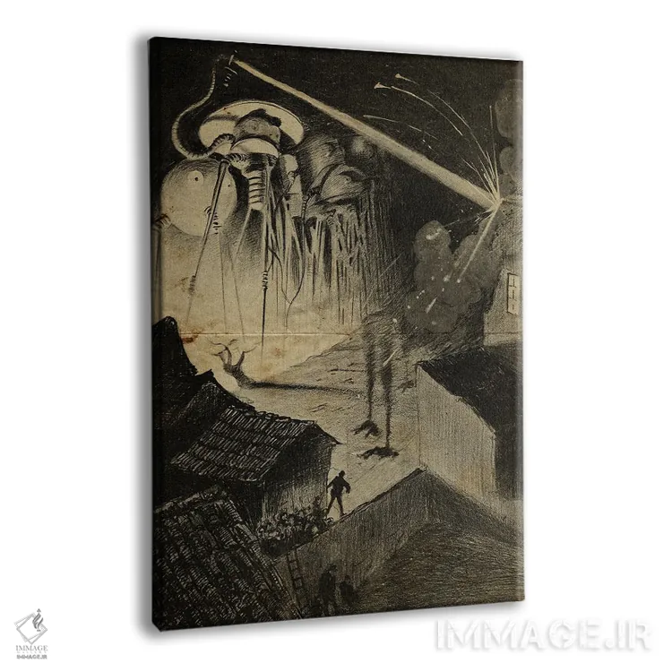 تابلو دکوراتیو حمله شبانه جنگ دنیاها اثر فیشرکرافت - نمای پرسپکتیو محصول