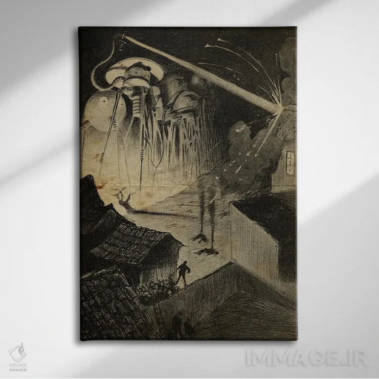 تابلو دکوراتیو حمله شبانه جنگ دنیاها اثر فیشرکرافت - نمای روبهرو روی دیوار