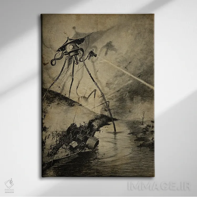 تابلو دکوراتیو حمله رودخانه جنگ دنیاها اثر فیشرکرافت - نمای روبهرو روی دیوار