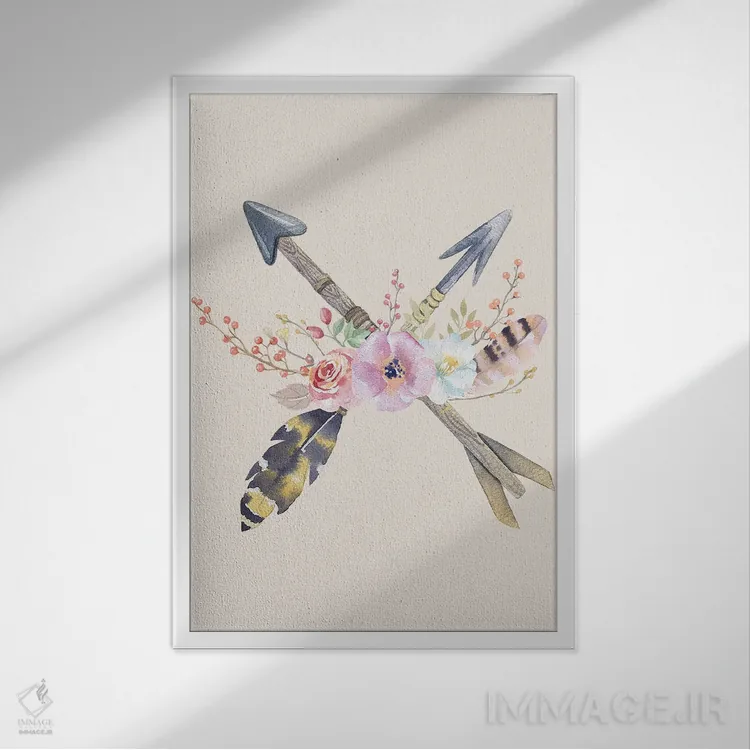 تابلو دکوراتیو تیرهای گلدار بوهمی اثر فیشرکرافت - نمای قابدار سفید