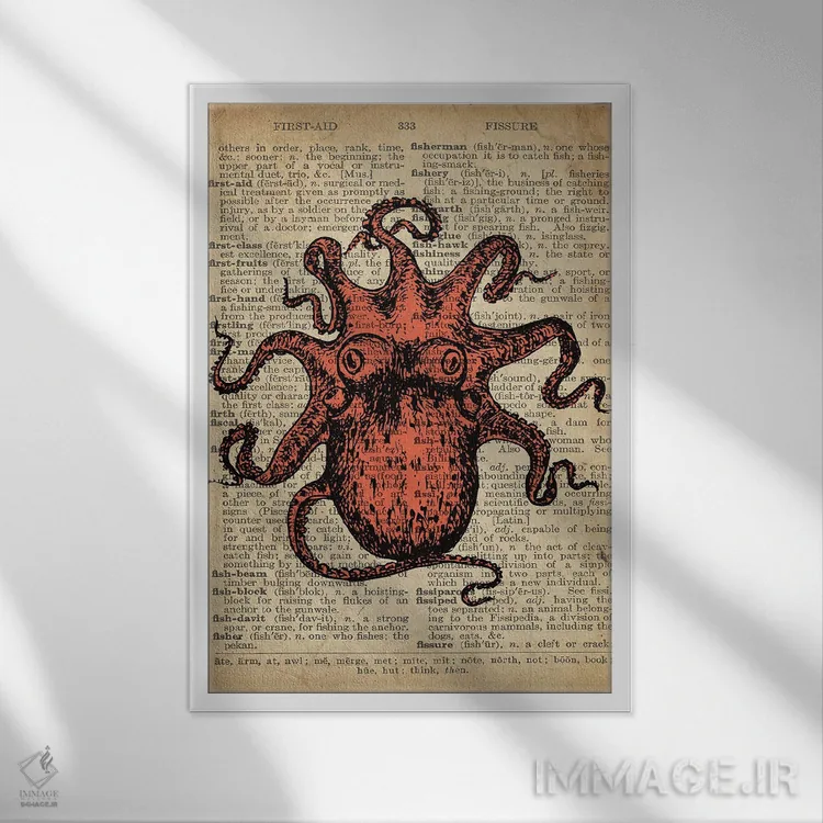 تابلو دکوراتیو هیولای دریایی اثر فیشرکرافت - نمای قابدار سفید