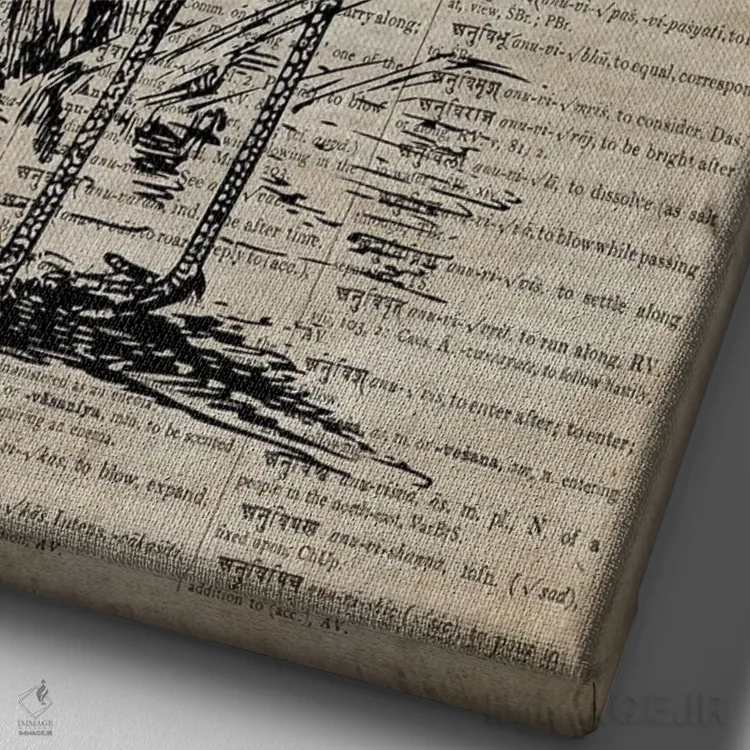 تابلو دکوراتیو چاپ حکاکی فلامینگو سوم روی کاغذ فرهنگ لغت قدیمی اثر فیشرکرافت - نمای نزدیک بافت بوم