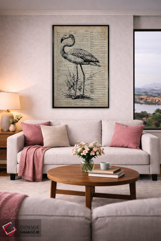 تابلو دکوراتیو چاپ حکاکی فلامینگو سوم روی کاغذ فرهنگ لغت قدیمی اثر فیشرکرافت - D4B