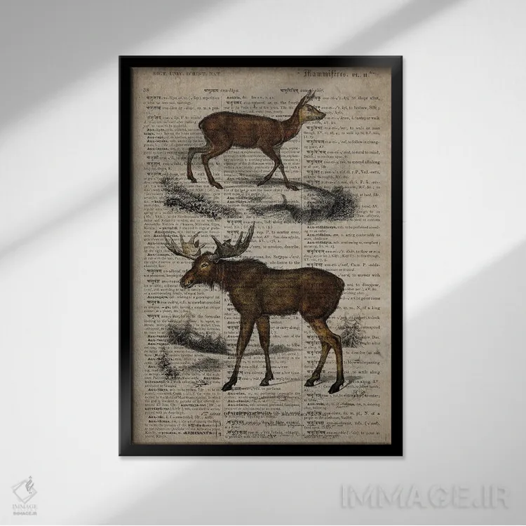 تابلو دکوراتیو گوزن شمالی اثر فیشرکرافت - نمای قابدار مشکی