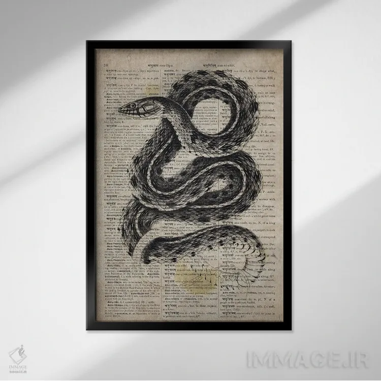 تابلو دکوراتیو مار زنگی اثر فیشرکرافت - نمای قابدار مشکی