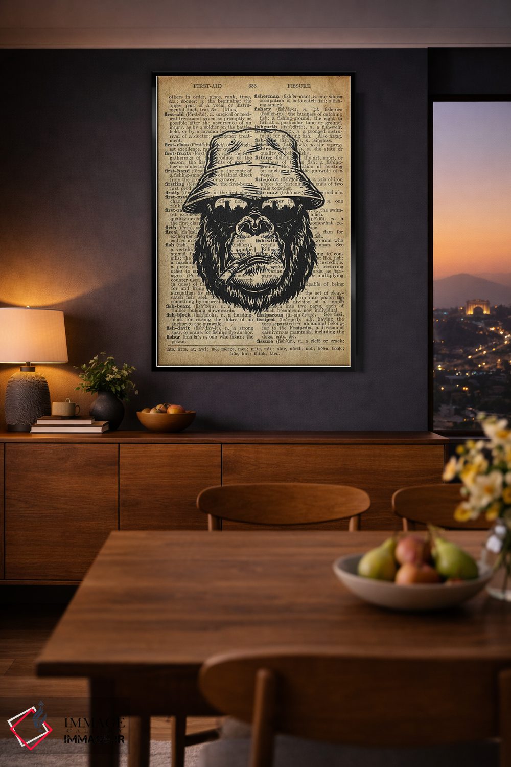تابلو دکوراتیو گوریل باحال روی کاغذ دیکشنر قدیمی اثر فیشرکرافت - D1B