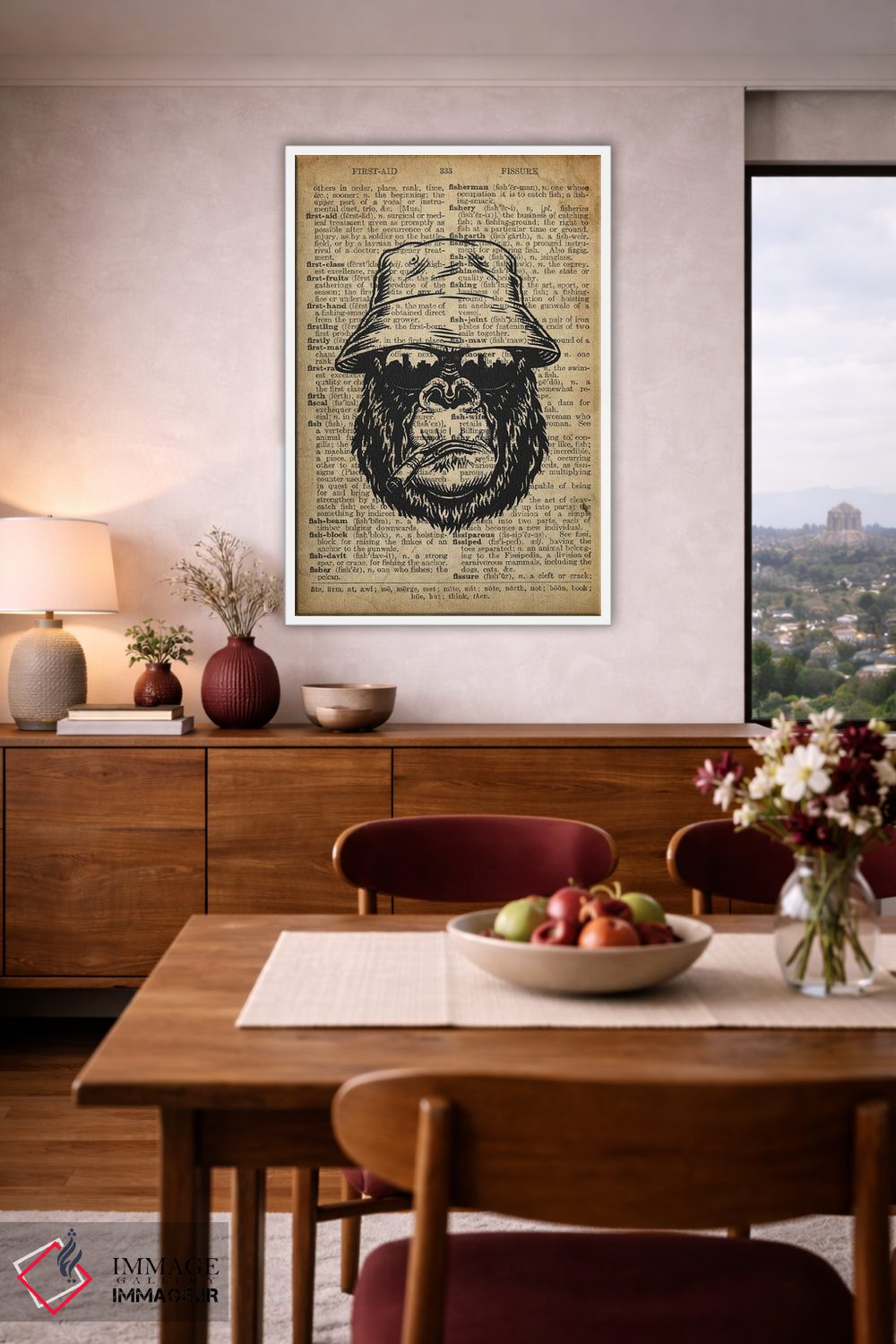 تابلو دکوراتیو گوریل باحال روی کاغذ دیکشنر قدیمی اثر فیشرکرافت - D3W