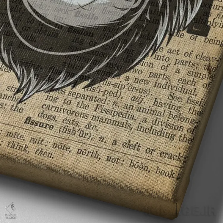 تابلو دکوراتیو غرش گوریل روی کاغذ دیکشنر قدیمی اثر فیشرکرافت - نمای نزدیک بافت بوم