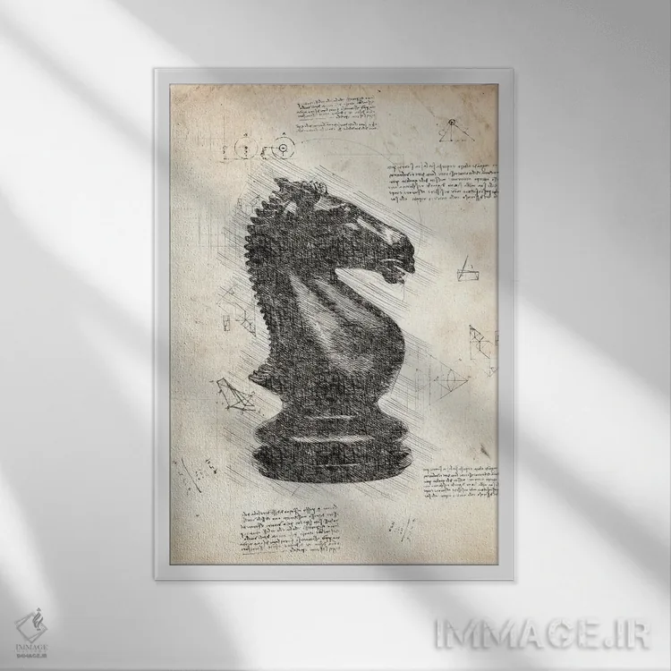 تابلو دکوراتیو مهره شطرنج داوینچی اثر فیشرکرافت - نمای قابدار سفید