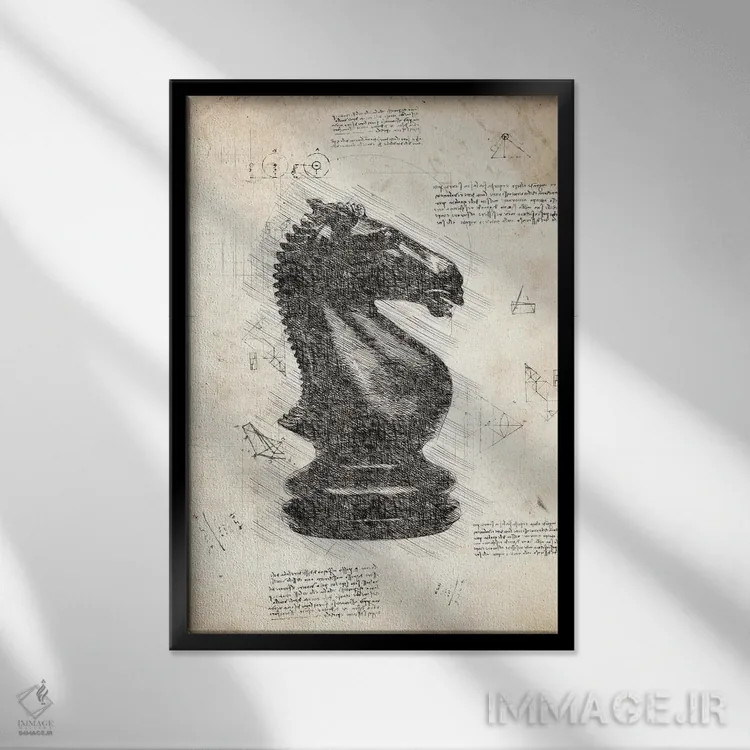 تابلو دکوراتیو مهره شطرنج داوینچی اثر فیشرکرافت - نمای قابدار مشکی