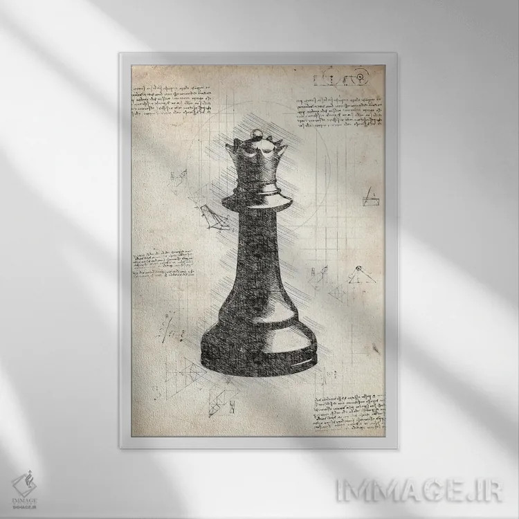 تابلو دکوراتیو مهره شطرنج داوینچی اثر فیشرکرافت - نمای قابدار سفید