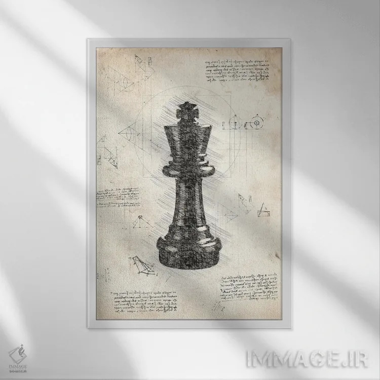 تابلو دکوراتیو مهره شطرنج داوینچی اثر فیشرکرافت - نمای قابدار سفید