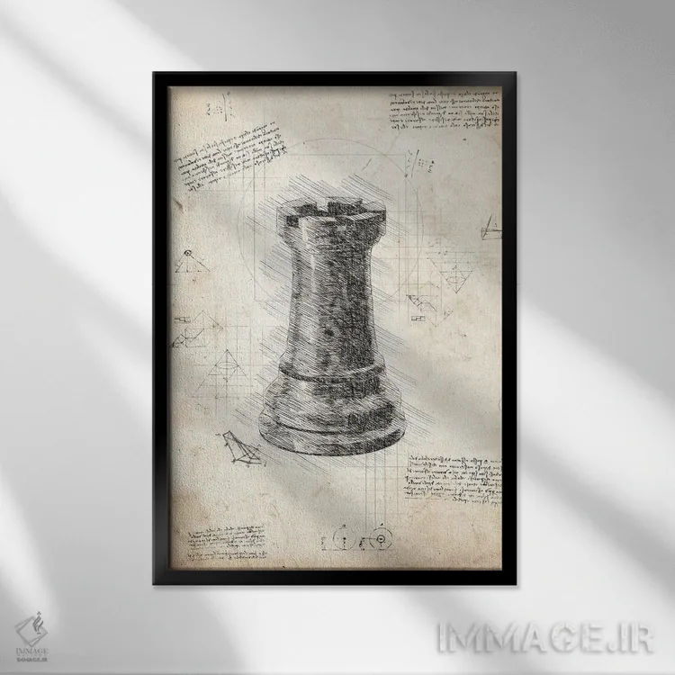 تابلو دکوراتیو مهره شطرنج داوینچی اثر فیشرکرافت - نمای قابدار مشکی