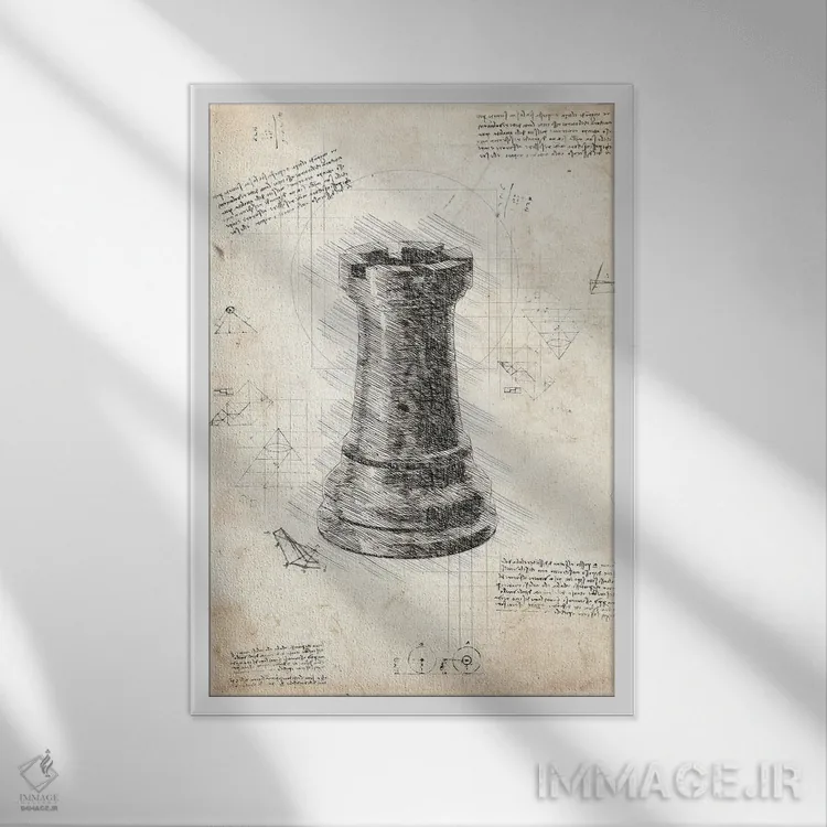 تابلو دکوراتیو مهره شطرنج داوینچی اثر فیشرکرافت - نمای قابدار سفید