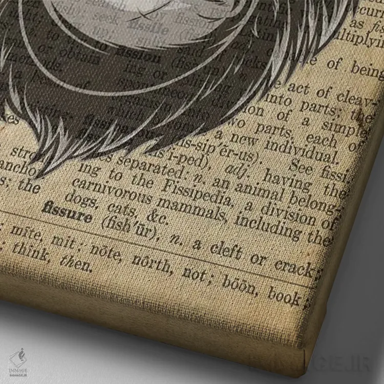 تابلو دکوراتیو پادشاه گوریل ۲ روی کاغذ دیکشنر قدیمی اثر فیشرکرافت - نمای نزدیک بافت بوم
