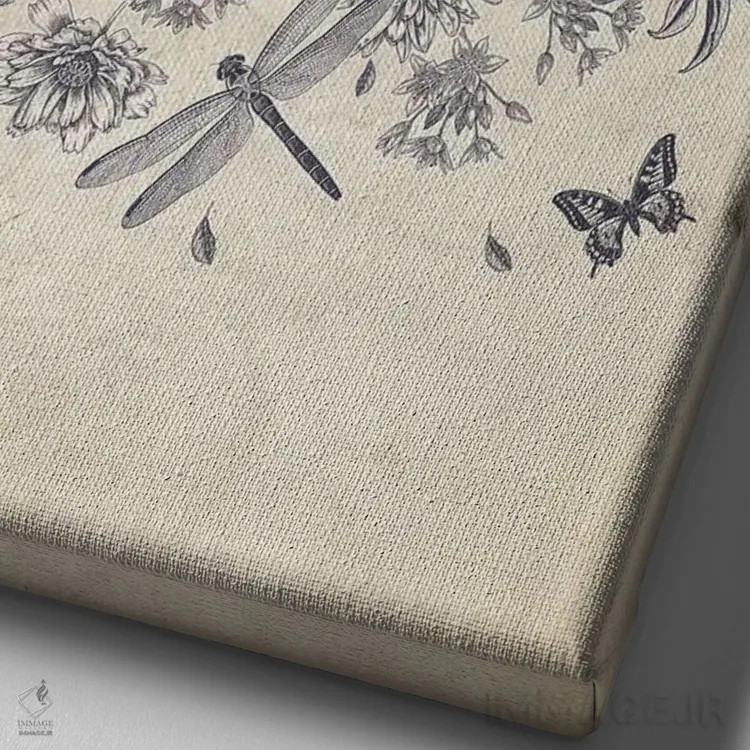 تابلو دکوراتیو Butterflies, And Dragonflies,گل ها، پروانه ها و سنجاقک ها اثر فیشرکرافت - نمای نزدیک بافت بوم