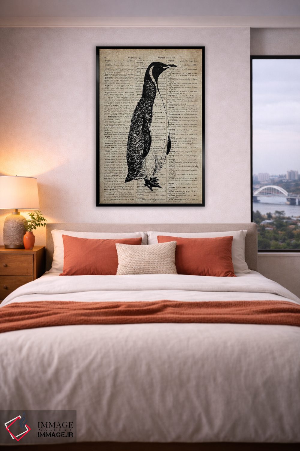 تابلو دکوراتیو چاپ کنده کاری پنگوئن IX روی کاغذ دیکشنر قدیمی اثر فیشرکرافت - D5B