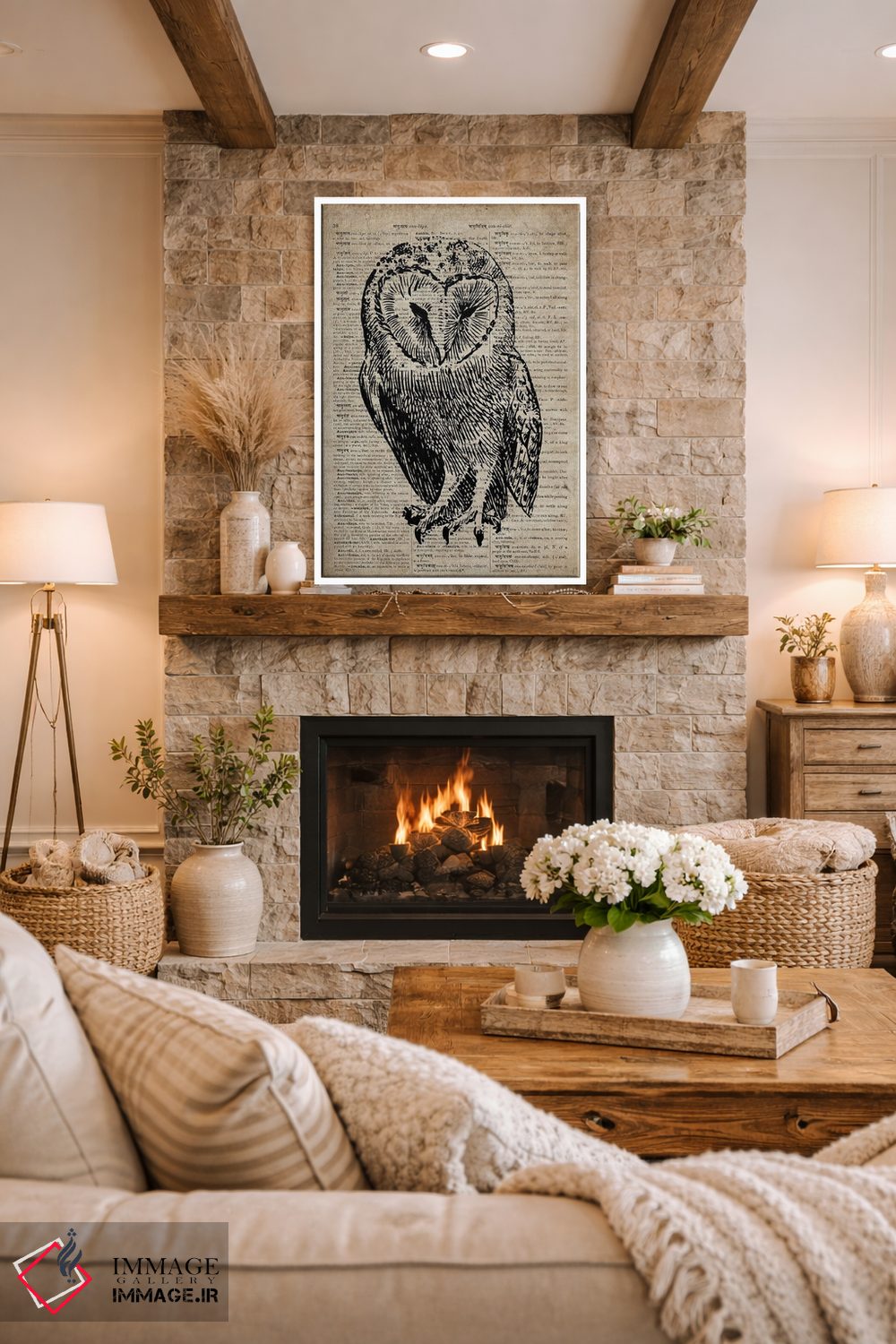 تابلو دکوراتیو چاپ کنده کاری جغد V روی کاغذ دیکشنر قدیمی اثر فیشرکرافت - D1W