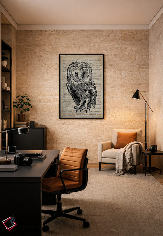 تابلو دکوراتیو چاپ کنده کاری جغد V روی کاغذ دیکشنر قدیمی اثر فیشرکرافت - D5B