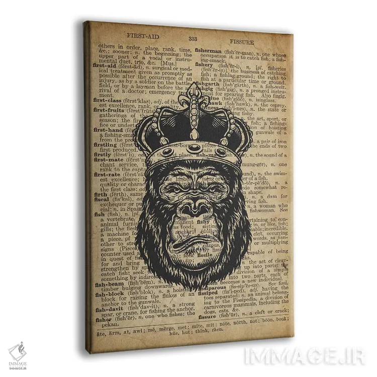 تابلو دکوراتیو پادشاه گوریل روی کاغذ دیکشنر قدیمی اثر فیشرکرافت - نمای پرسپکتیو محصول