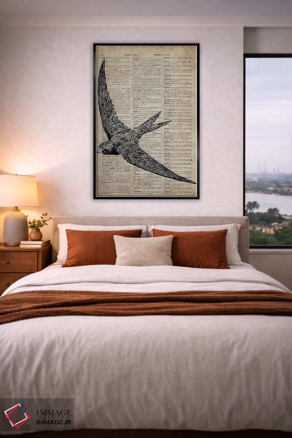 تابلو دکوراتیو چاپ کنده کاری پرستو X روی کاغذ دیکشنر قدیمی اثر فیشرکرافت - D4B
