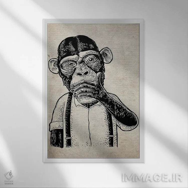 تابلو دکوراتیو شر نگو روی کاغذ قدیمی اثر فیشرکرافت - نمای قابدار سفید
