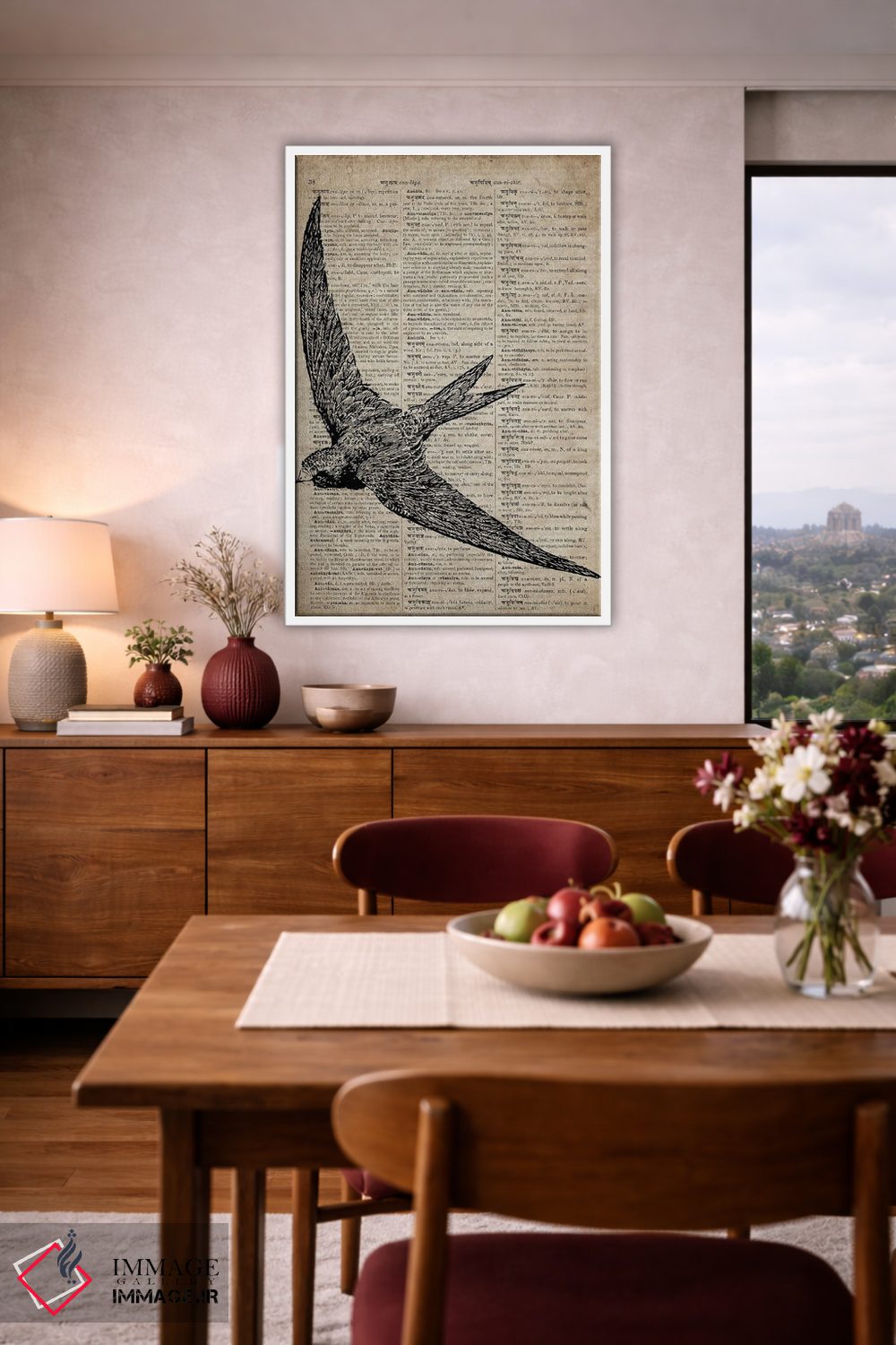 تابلو دکوراتیو چاپ کنده کاری پرستو X روی کاغذ دیکشنر قدیمی اثر فیشرکرافت - D3W