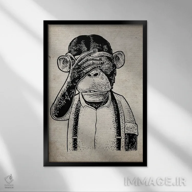 تابلو دکوراتیو شر نبین روی کاغذ قدیمی اثر فیشرکرافت - نمای قابدار مشکی