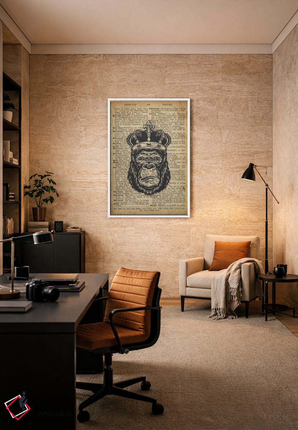 تابلو دکوراتیو پادشاه گوریل روی کاغذ دیکشنر قدیمی اثر فیشرکرافت - D6W