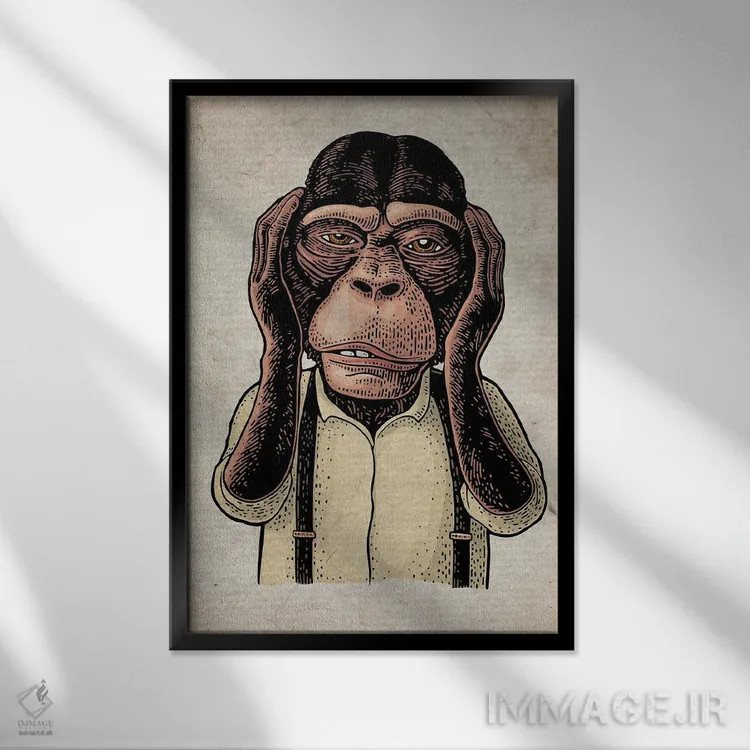 تابلو دکوراتیو شر نشنو رنگی روی کاغذ قدیمی اثر فیشرکرافت - نمای قابدار مشکی