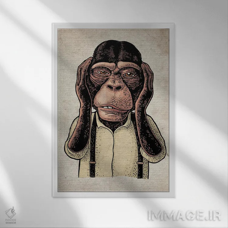 تابلو دکوراتیو شر نشنو رنگی روی کاغذ قدیمی اثر فیشرکرافت - نمای قابدار سفید