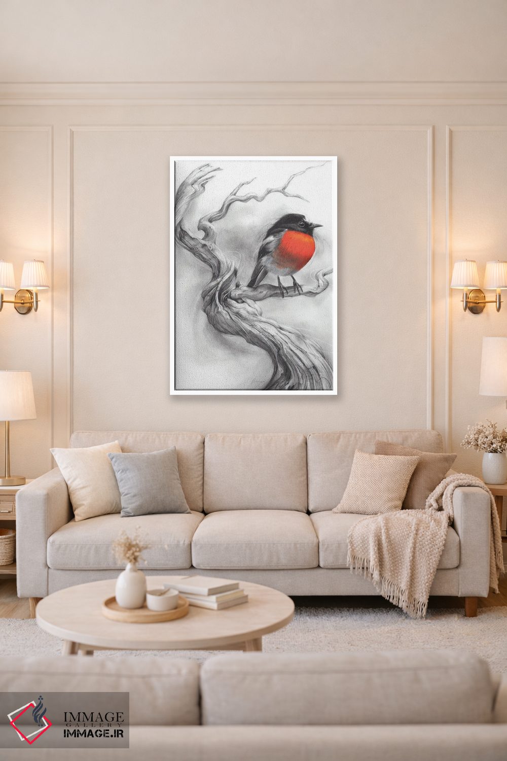 تابلو دکوراتیو سینه سرخ درخشان اثر فیونا فرانسوا - D3W