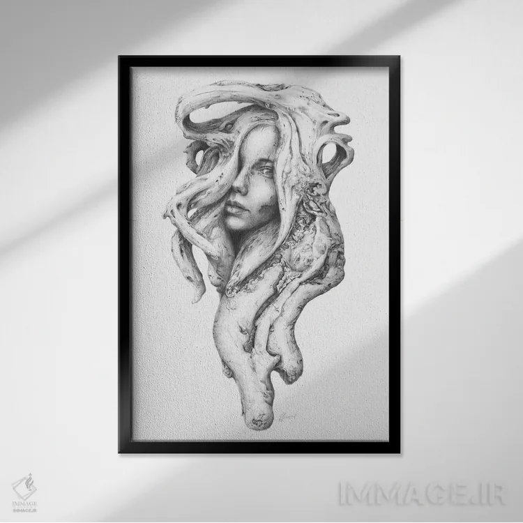 تابلو دکوراتیو روح های چوب شناور I اثر فیونا فرانسوا - نمای قابدار مشکی