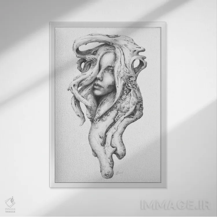 تابلو دکوراتیو روح های چوب شناور I اثر فیونا فرانسوا - نمای قابدار سفید