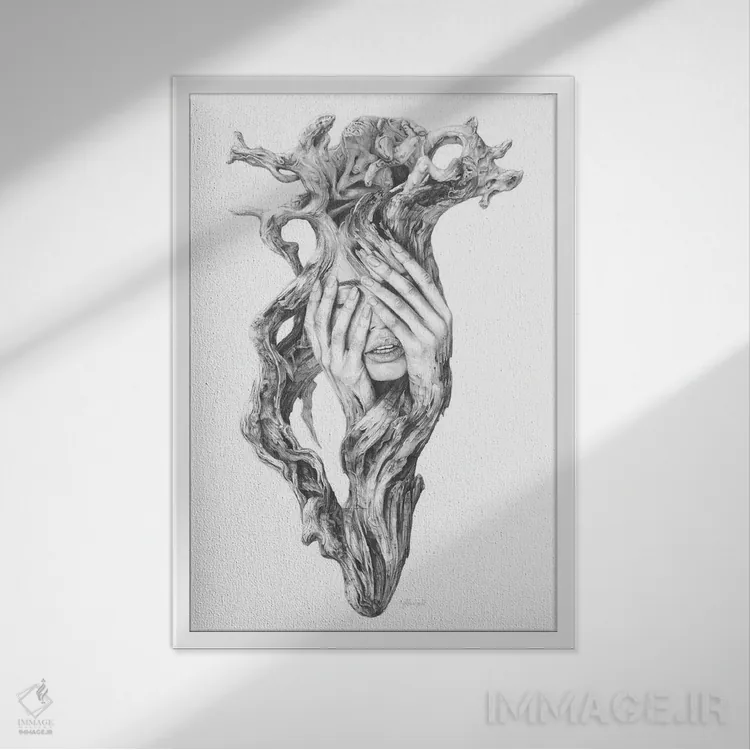 تابلو دکوراتیو روح های چوب شناور III اثر فیونا فرانسوا - نمای قابدار سفید