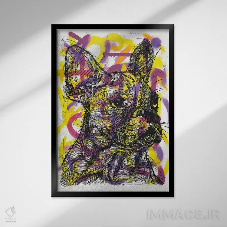 تابلو دکوراتیو بولداگ فرانسوی اثر فرانک باندا - نمای قابدار مشکی