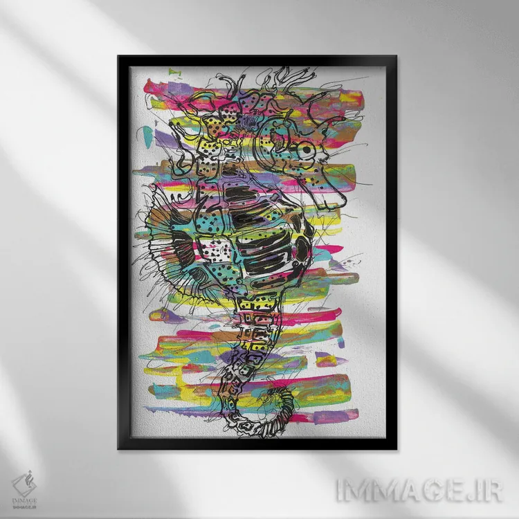 تابلو دکوراتیو اسب دریایی اثر فرانک باندا - نمای قابدار مشکی