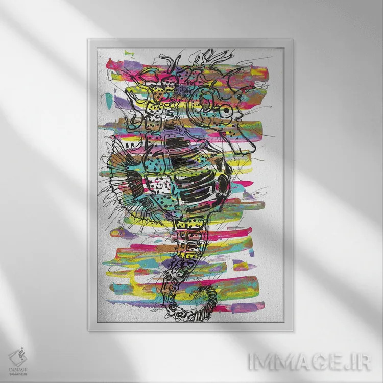 تابلو دکوراتیو اسب دریایی اثر فرانک باندا - نمای قابدار سفید