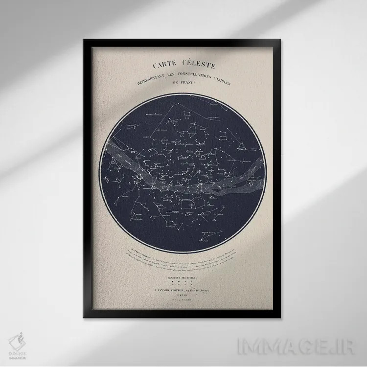 تابلو دکوراتیو نقشه آسمان I اثر فلوران بدار - نمای قابدار مشکی