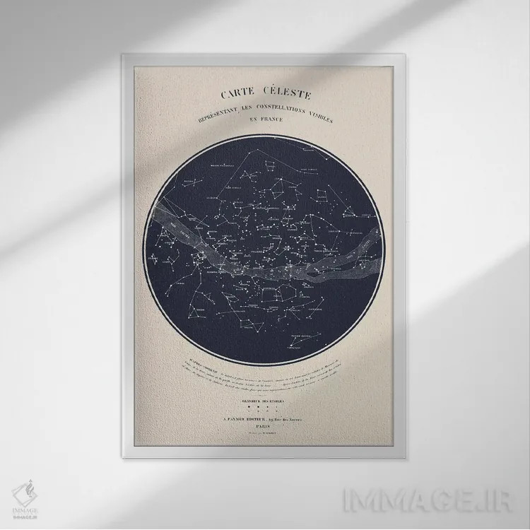 تابلو دکوراتیو نقشه آسمان I اثر فلوران بدار - نمای قابدار سفید