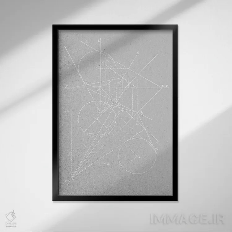 تابلو دکوراتیو قطب نماها روی رنگ خاکستری اثر فلوران بدار - نمای قابدار مشکی