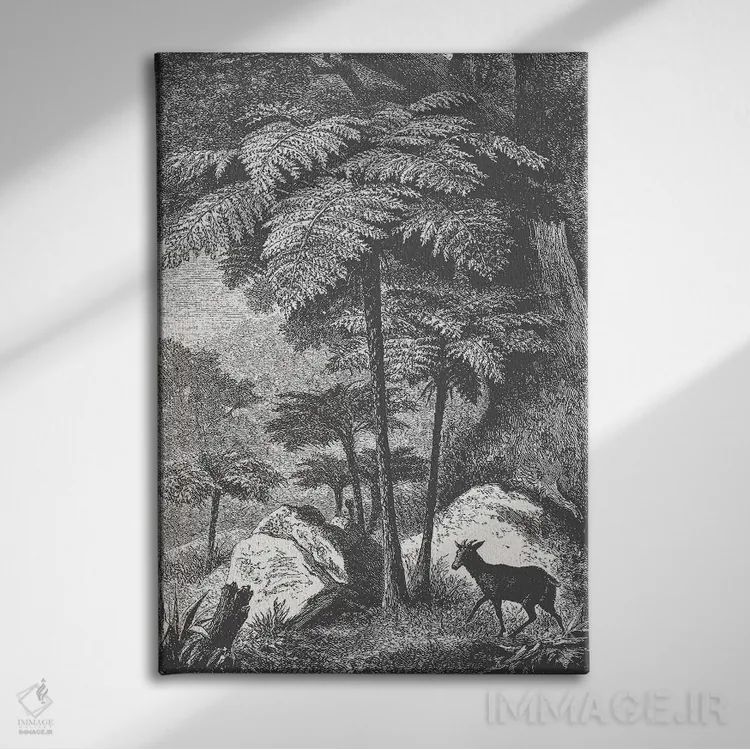 تابلو دکوراتیو گوزن و سرخس اثر فلوران بدار - نمای روبهرو روی دیوار