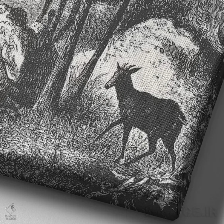 تابلو دکوراتیو گوزن و سرخس اثر فلوران بدار - نمای نزدیک بافت بوم