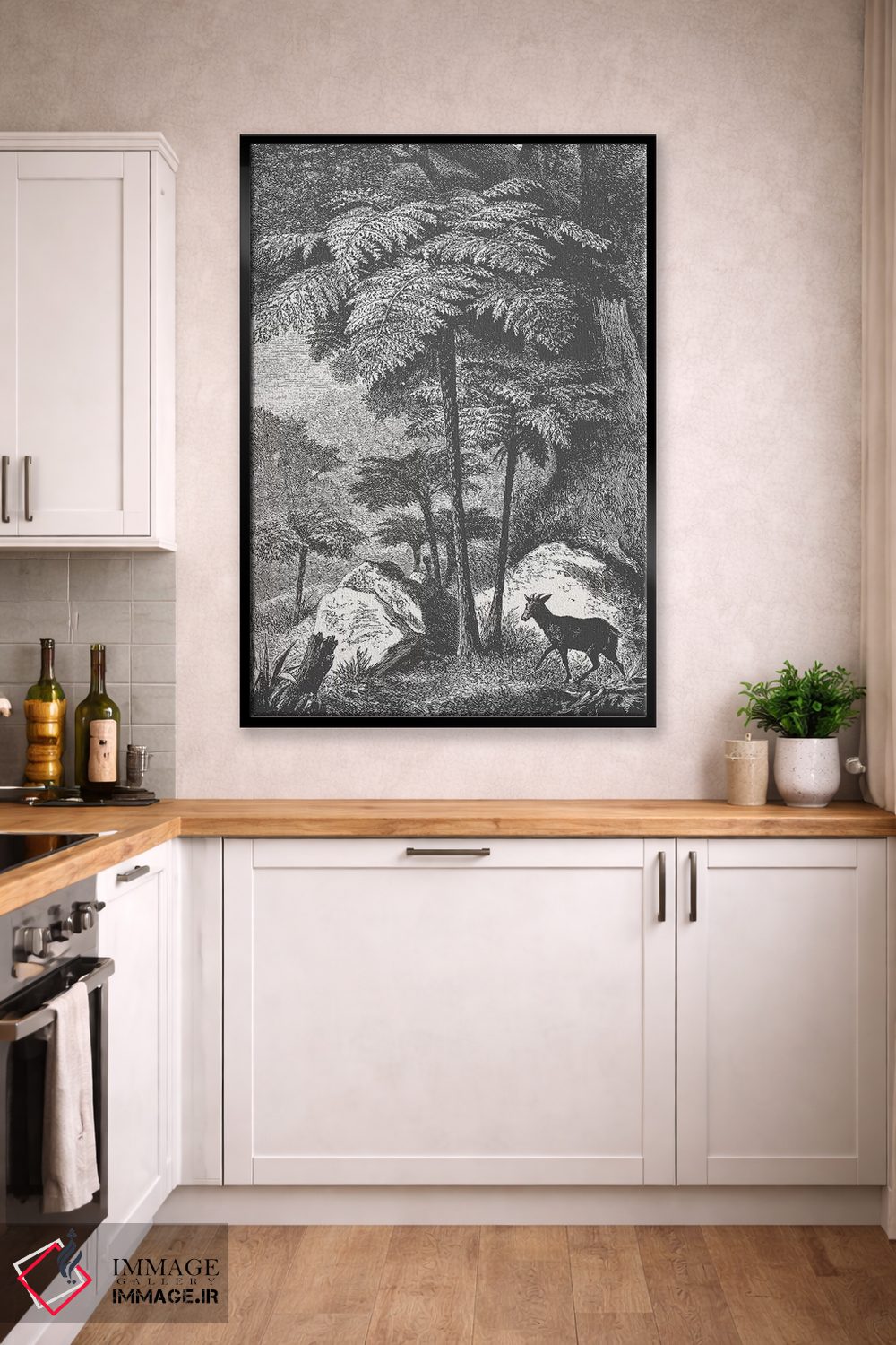 تابلو دکوراتیو گوزن و سرخس اثر فلوران بدار - D3B