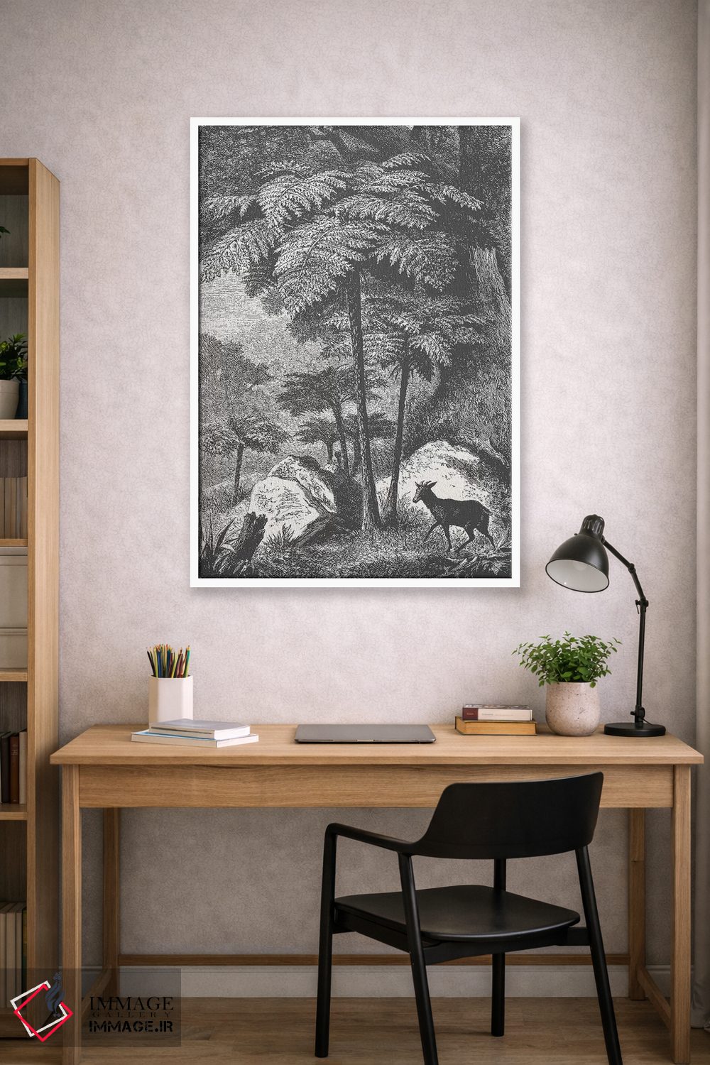 تابلو دکوراتیو گوزن و سرخس اثر فلوران بدار - D2W