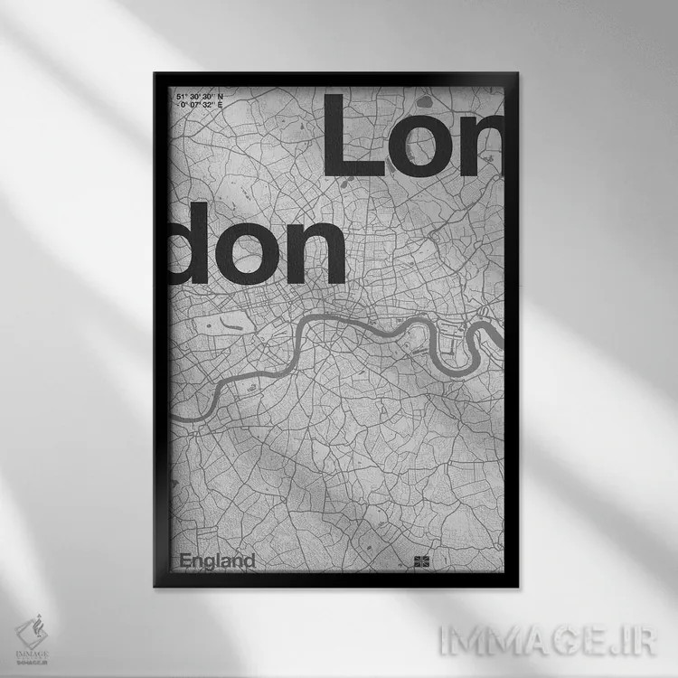 تابلو دکوراتیو نقشه لندن اثر فلوران بدار - نمای قابدار مشکی