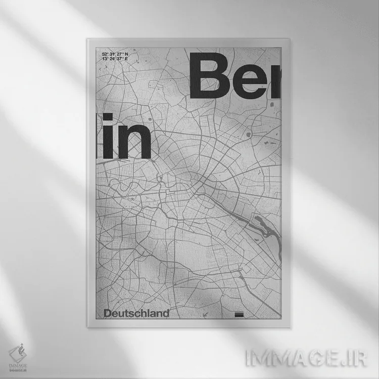 تابلو دکوراتیو نقشه برلین اثر فلوران بدار - نمای قابدار سفید
