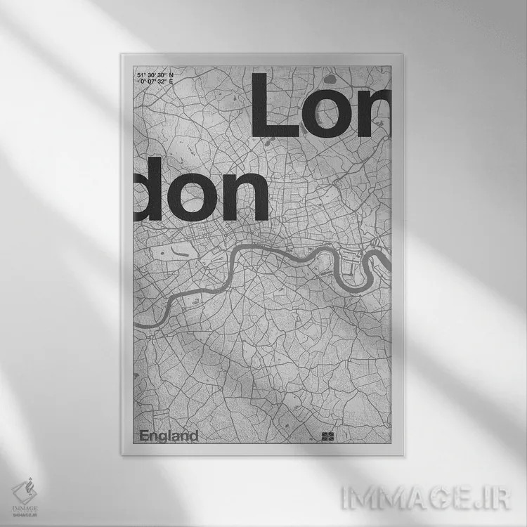تابلو دکوراتیو نقشه لندن اثر فلوران بدار - نمای قابدار سفید