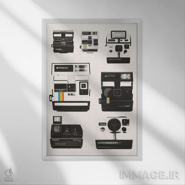 تابلو مدرن مجموعه دوربین فوری اثر فلوران بدار - نمای قابدار سفید