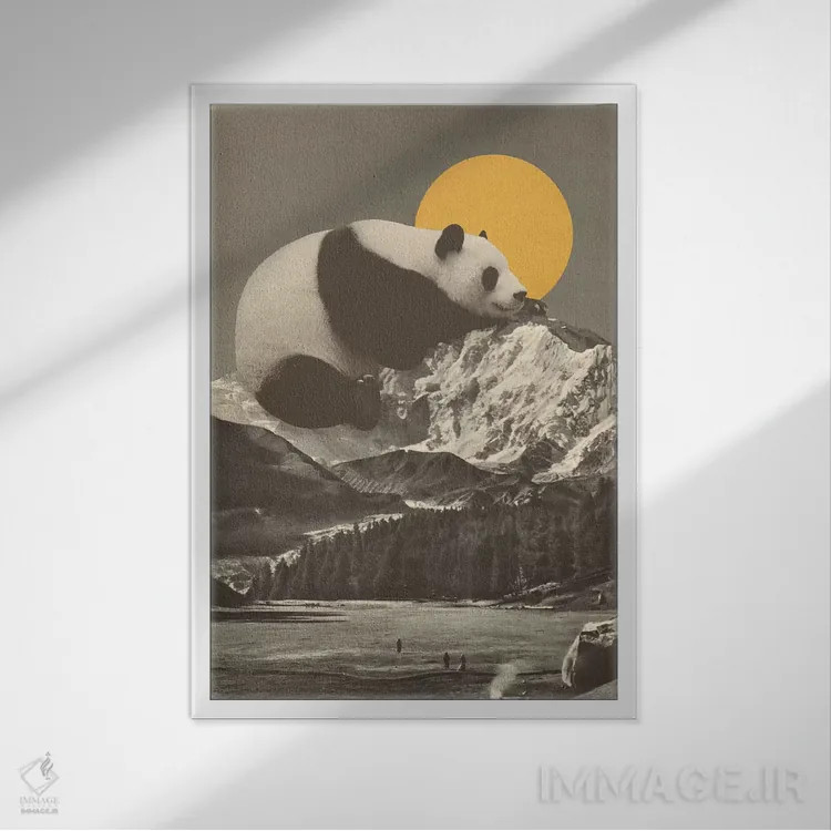 تابلو دکوراتیو چرت پاندا غول پیکر روی کوه اثر فلوران بدار - نمای قابدار سفید